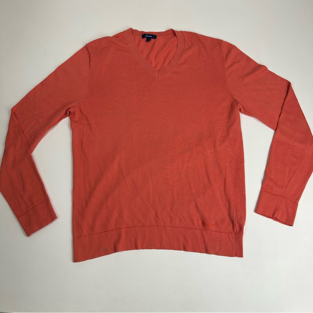 Faconnable Mens Knit Vneck Coral Long Sleeve Lightweight Sweater Top Size XL